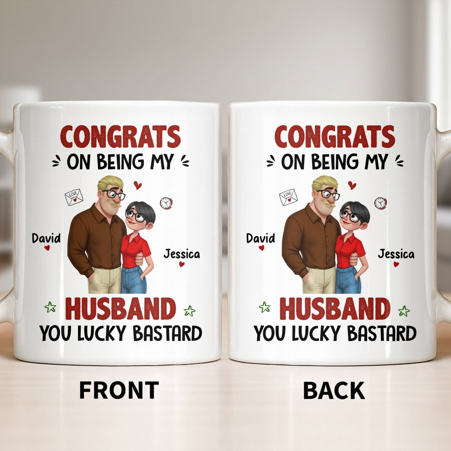 Congrats On Being My Husband, Hearts and Couple Design - Personalized Custom Coffee Mug - CPL1338_MG