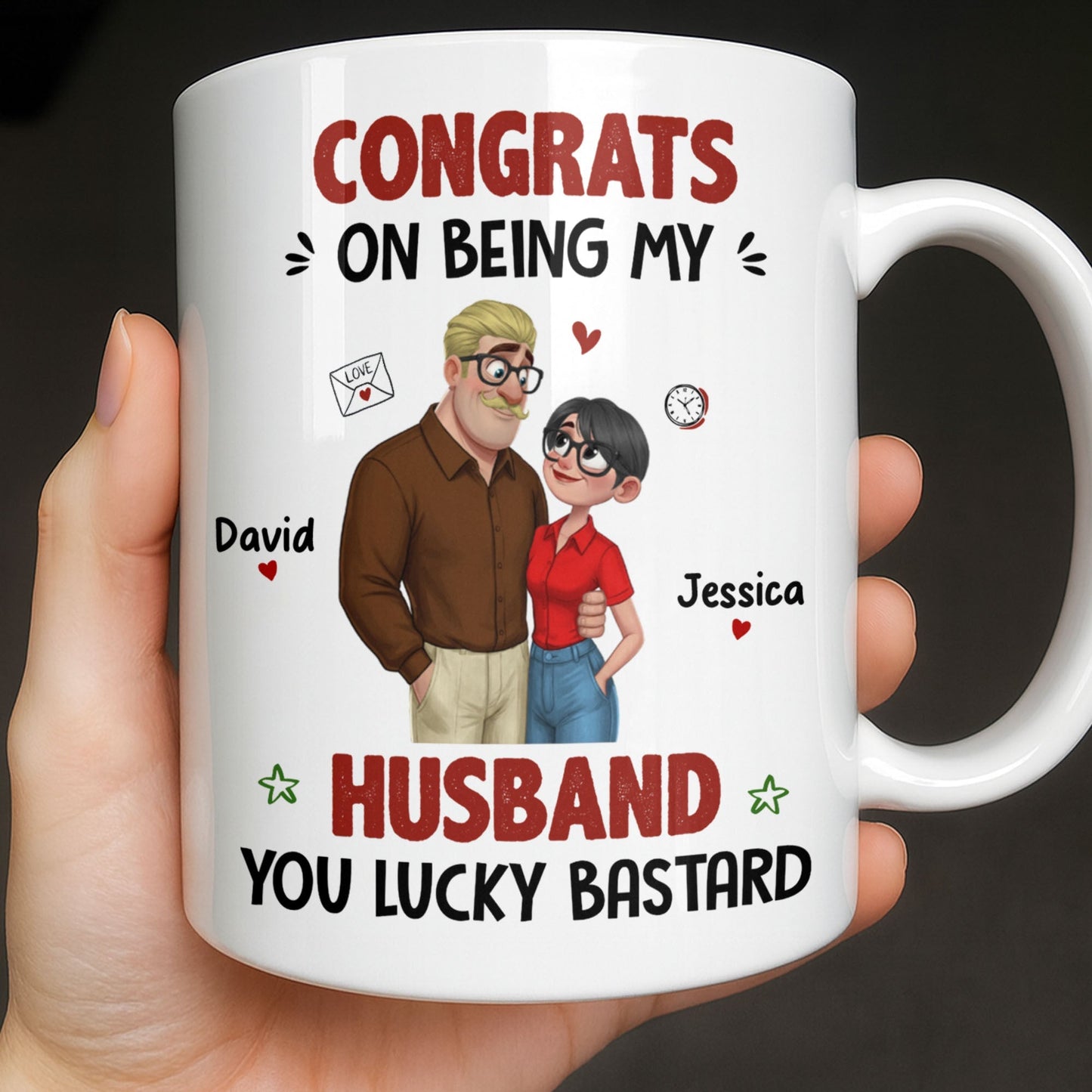 Congrats On Being My Husband, Hearts and Couple Design - Personalized Custom Coffee Mug - CPL1338_MG