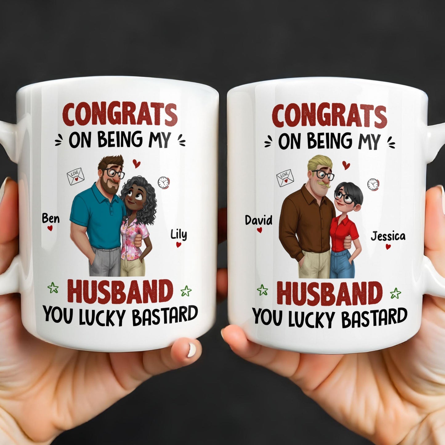 Congrats On Being My Husband, Hearts and Couple Design - Personalized Custom Coffee Mug - CPL1338_MG