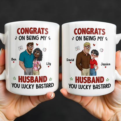 Congrats On Being My Husband, Hearts and Couple Design - Personalized Custom Coffee Mug - CPL1338_MG