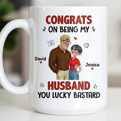 Congrats On Being My Husband, Hearts and Couple Design - Personalized Custom Coffee Mug - CPL1338_MG