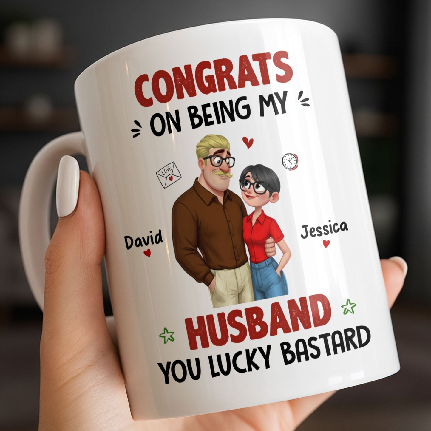 Congrats On Being My Husband, Hearts and Couple Design - Personalized Custom Coffee Mug - CPL1338_MG