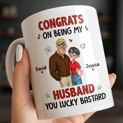 Congrats On Being My Husband, Hearts and Couple Design - Personalized Custom Coffee Mug - CPL1338_MG