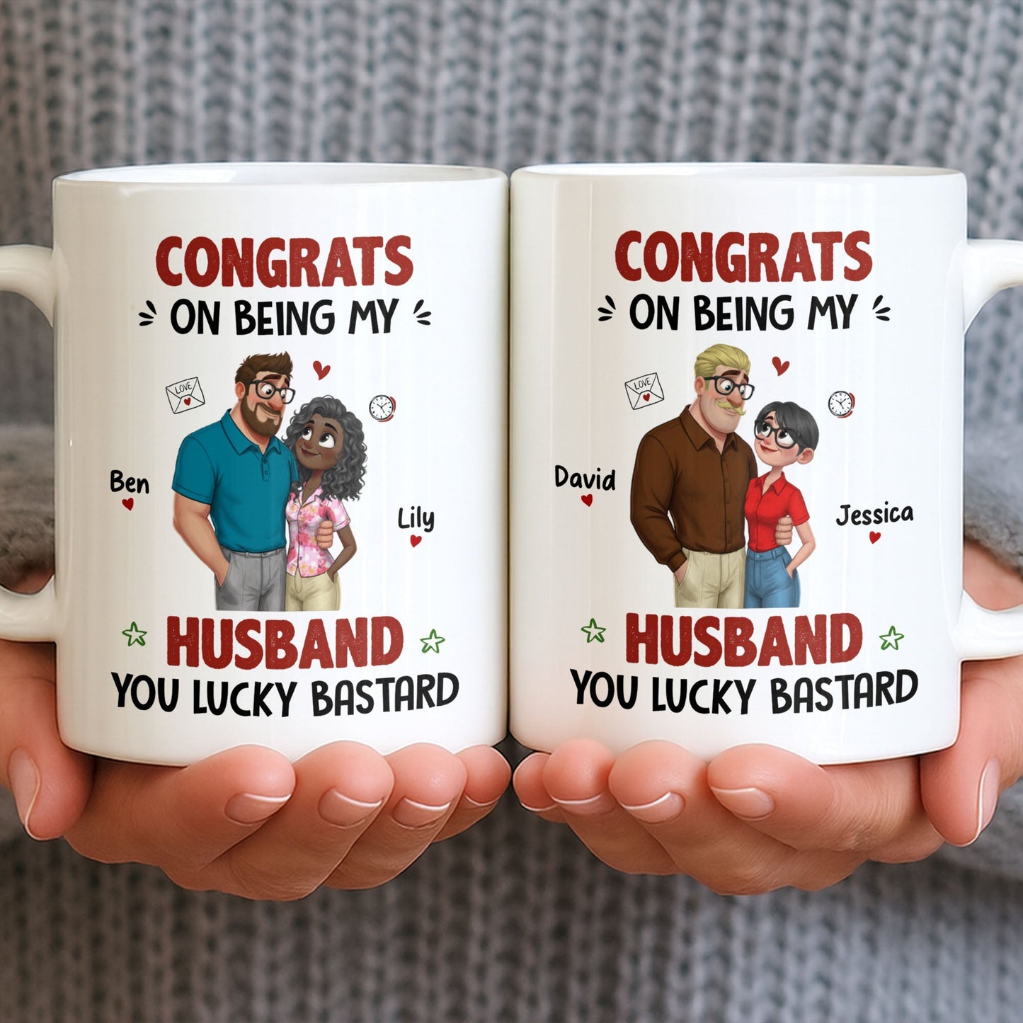 Congrats On Being My Husband, Hearts and Couple Design - Personalized Custom Coffee Mug - CPL1338_MG