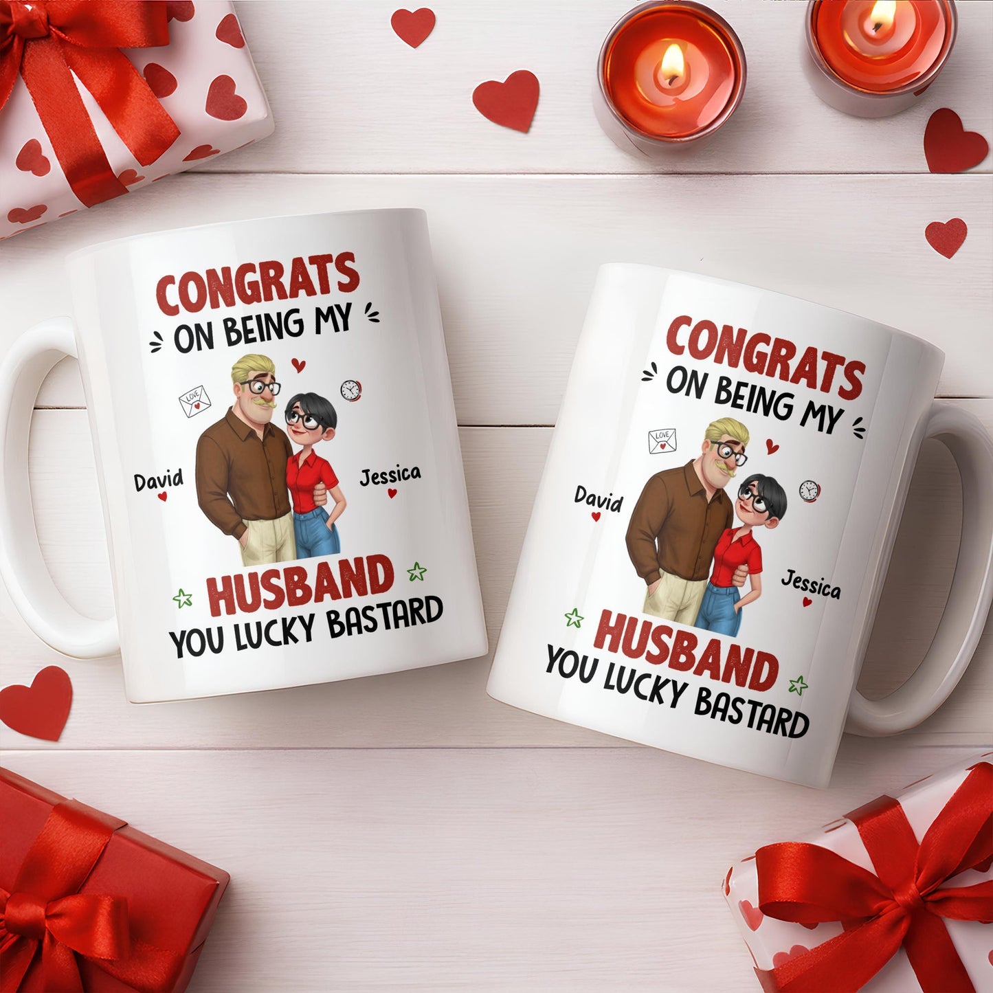 Congrats On Being My Husband, Hearts and Couple Design - Personalized Custom Coffee Mug - CPL1338_MG