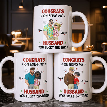 Congrats On Being My Husband, Hearts and Couple Design - Personalized Custom Coffee Mug - CPL1338_MG