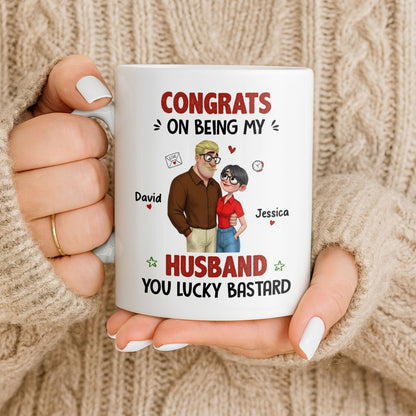 Congrats On Being My Husband, Hearts and Couple Design - Personalized Custom Coffee Mug - CPL1338_MG