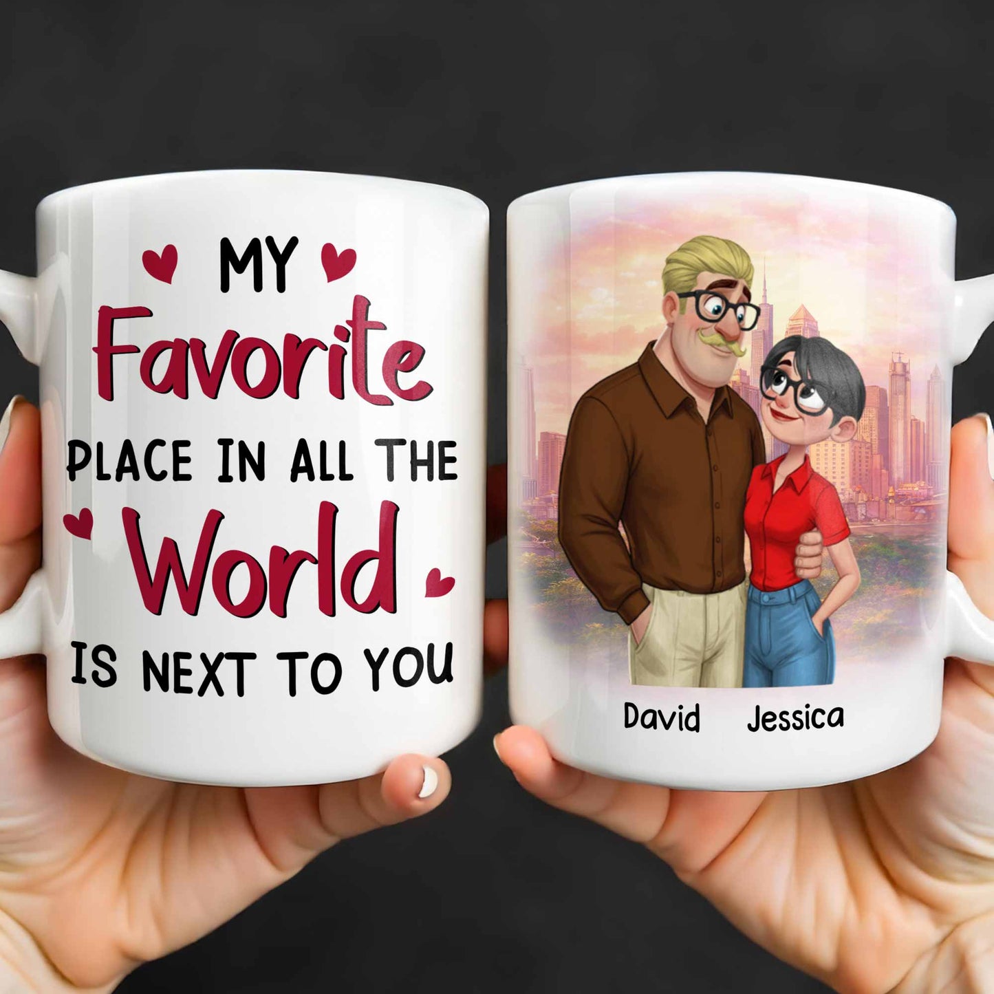 My Favorite Place Is Next to You, Hearts and Cityscape - Personalized Custom Coffee Mug - CPL1340_MG