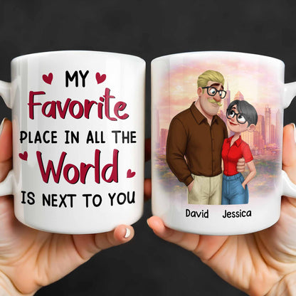 My Favorite Place Is Next to You, Hearts and Cityscape - Personalized Custom Coffee Mug - CPL1340_MG