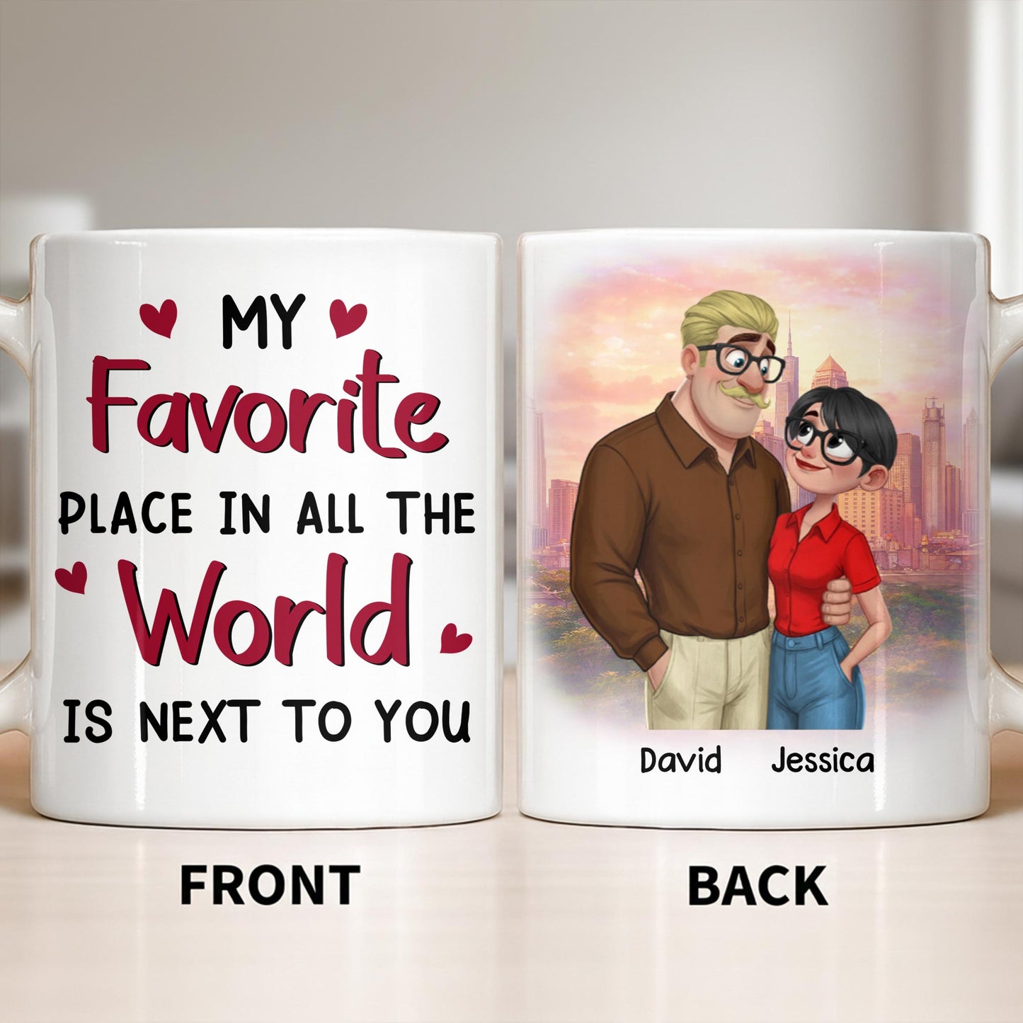 My Favorite Place Is Next to You, Hearts and Cityscape - Personalized Custom Coffee Mug - CPL1340_MG