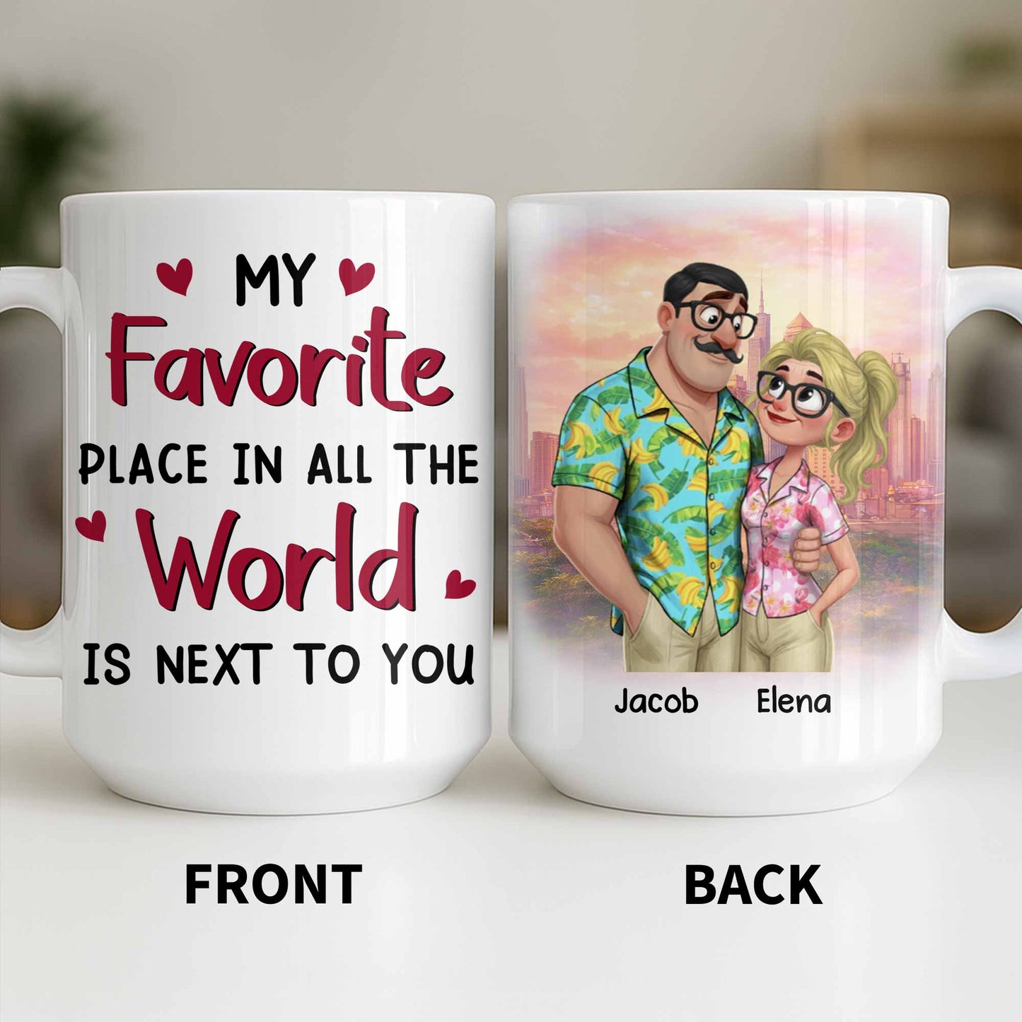 My Favorite Place Is Next to You, Hearts and Cityscape - Personalized Custom Coffee Mug - CPL1340_MG