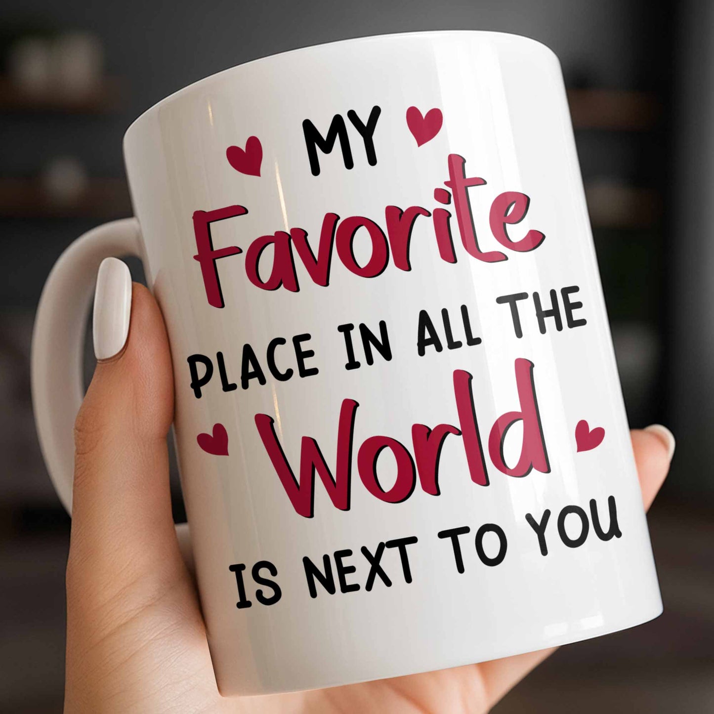 My Favorite Place Is Next to You, Hearts and Cityscape - Personalized Custom Coffee Mug - CPL1340_MG