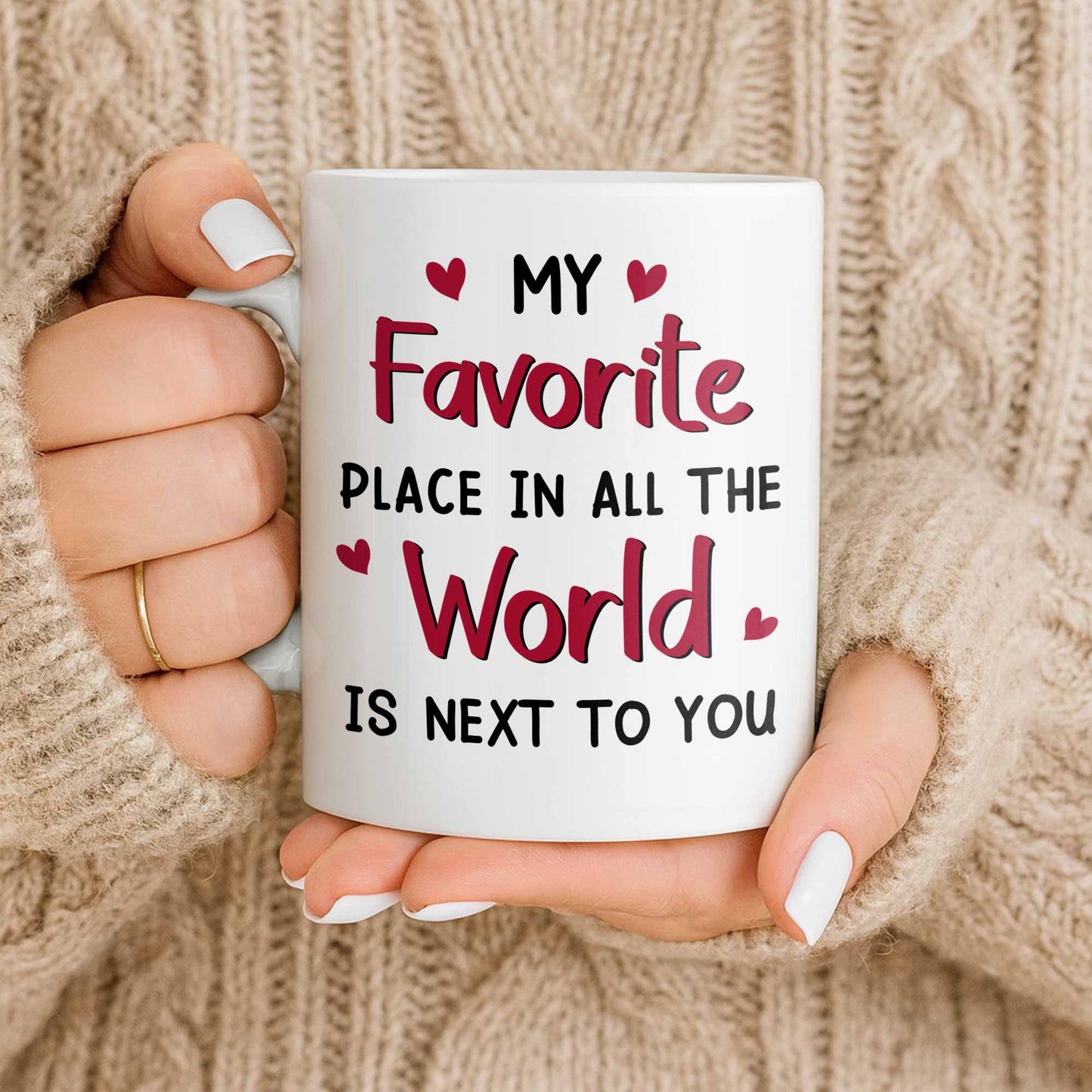 My Favorite Place Is Next to You, Hearts and Cityscape - Personalized Custom Coffee Mug - CPL1340_MG