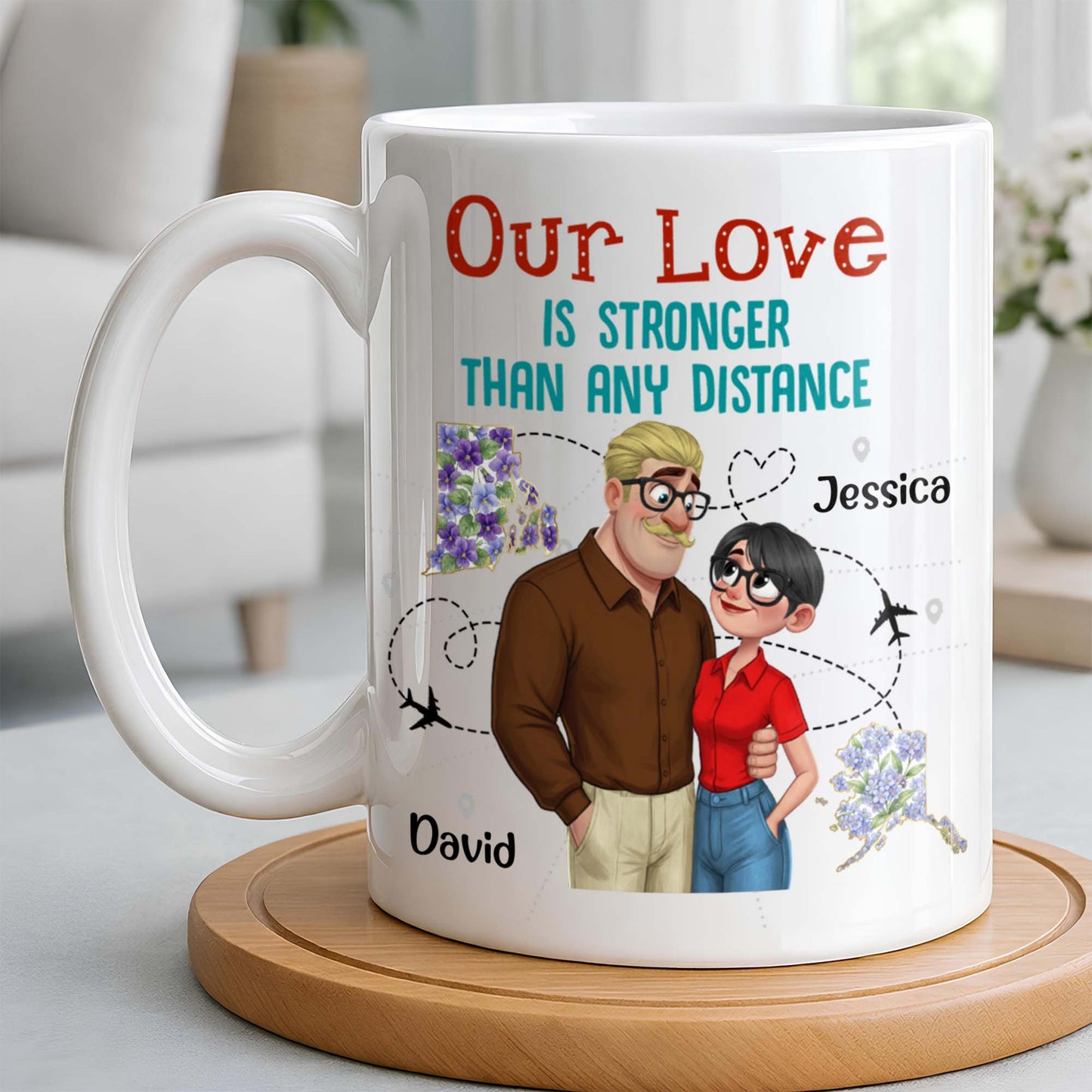 Our Love Is Stronger Than Any Distance Cartoon Couple Mug - Personalized Custom Coffee Mug - CPL1341_MG