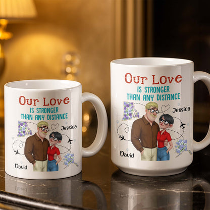 Our Love Is Stronger Than Any Distance Cartoon Couple Mug - Personalized Custom Coffee Mug - CPL1341_MG