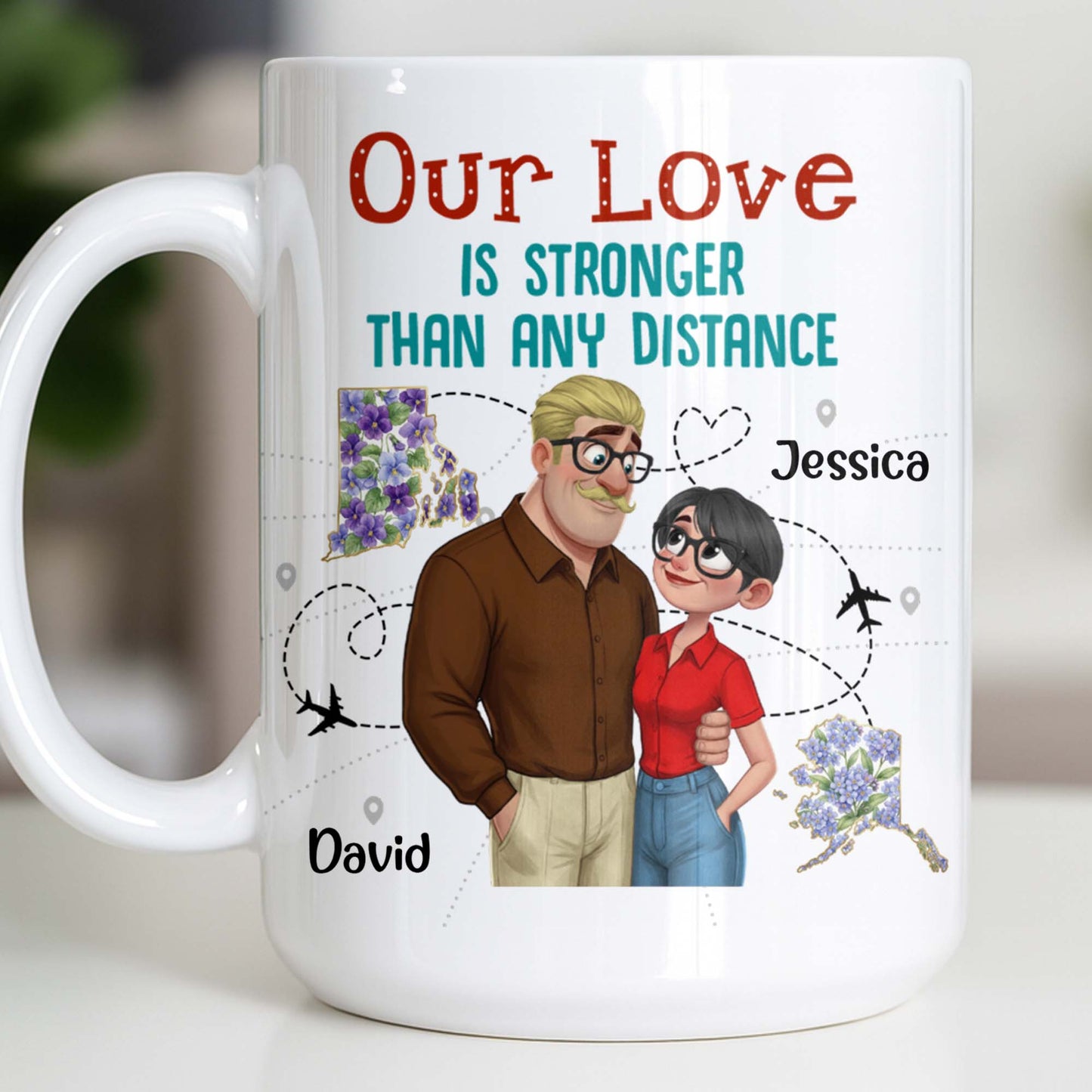 Our Love Is Stronger Than Any Distance Cartoon Couple Mug - Personalized Custom Coffee Mug - CPL1341_MG