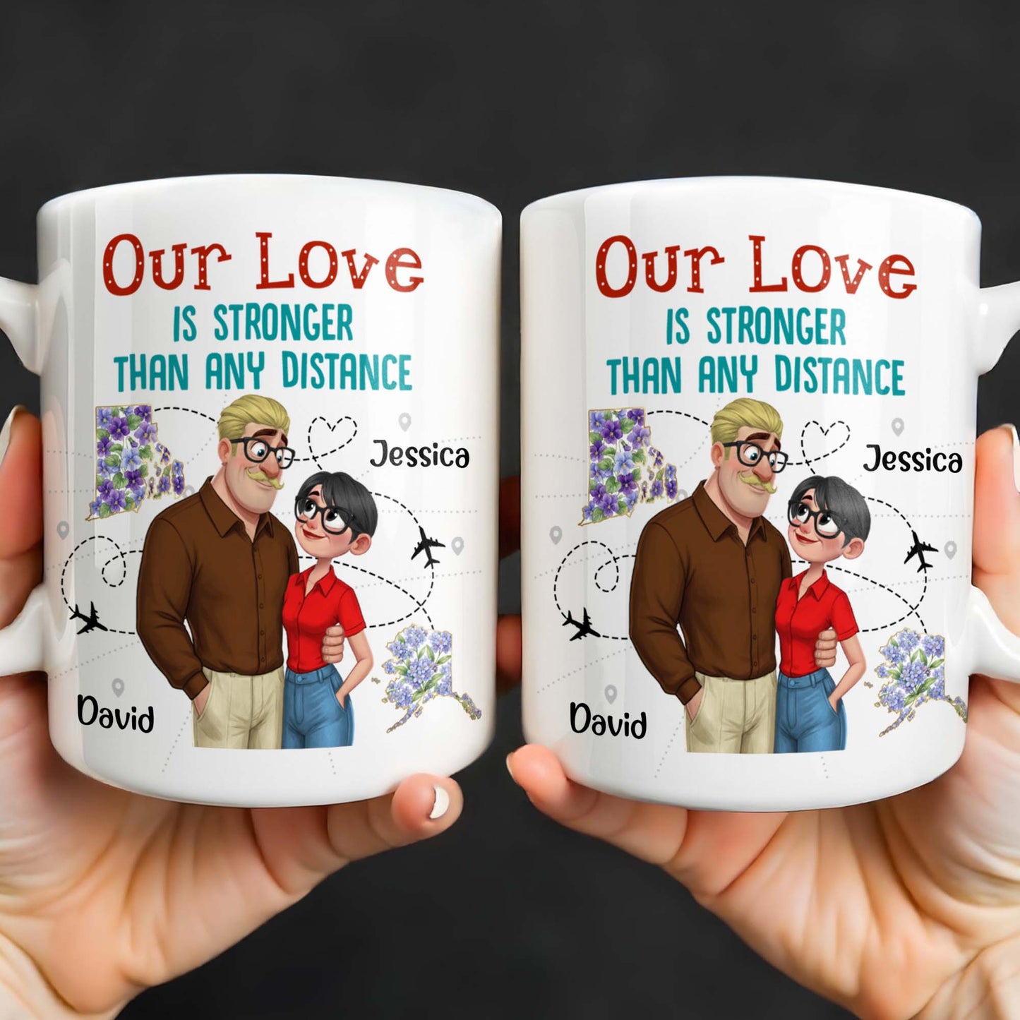 Our Love Is Stronger Than Any Distance Cartoon Couple Mug - Personalized Custom Coffee Mug - CPL1341_MG