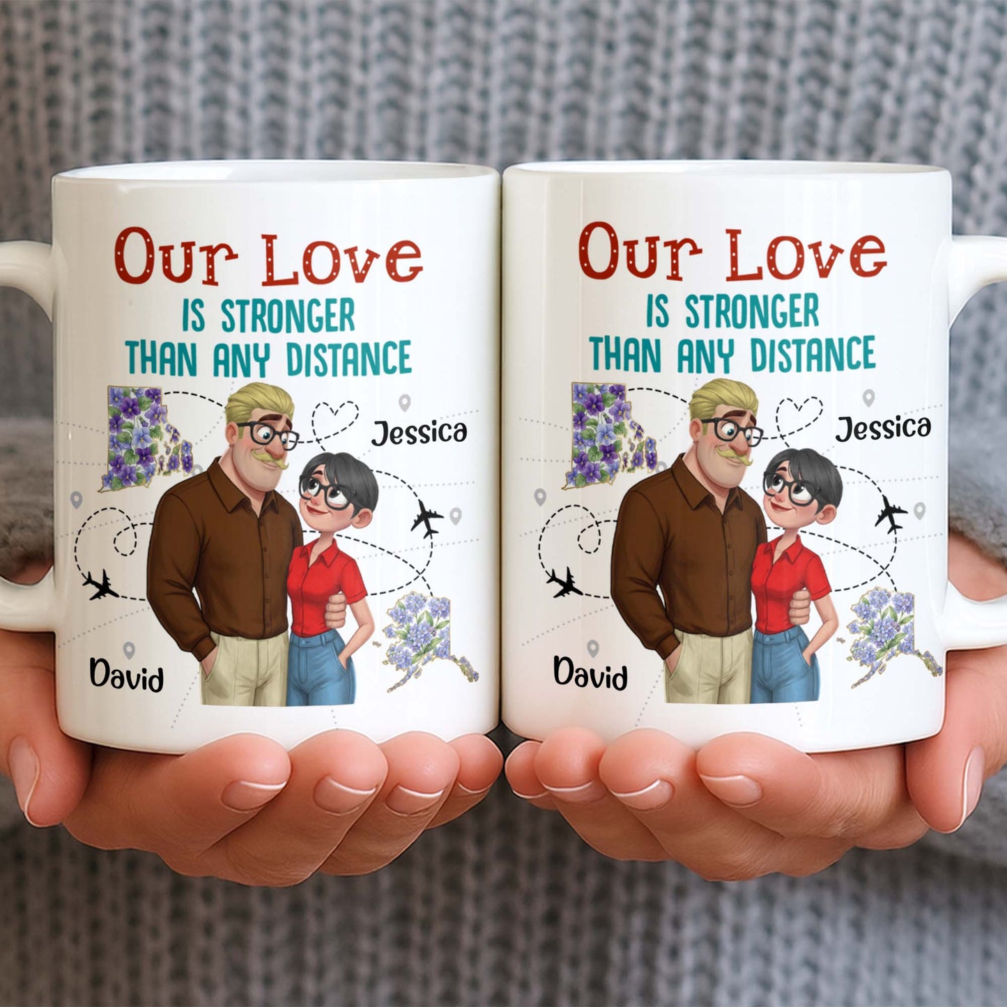 Our Love Is Stronger Than Any Distance Cartoon Couple Mug - Personalized Custom Coffee Mug - CPL1341_MG