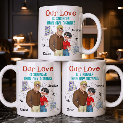 Our Love Is Stronger Than Any Distance Cartoon Couple Mug - Personalized Custom Coffee Mug - CPL1341_MG