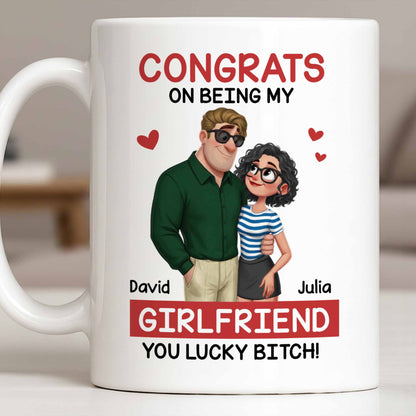 Congrats On Being My Girlfriend, Couple With Hearts - Personalized Custom Coffee Mug - CPL1344_MG