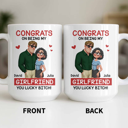 Congrats On Being My Girlfriend, Couple With Hearts - Personalized Custom Coffee Mug - CPL1344_MG