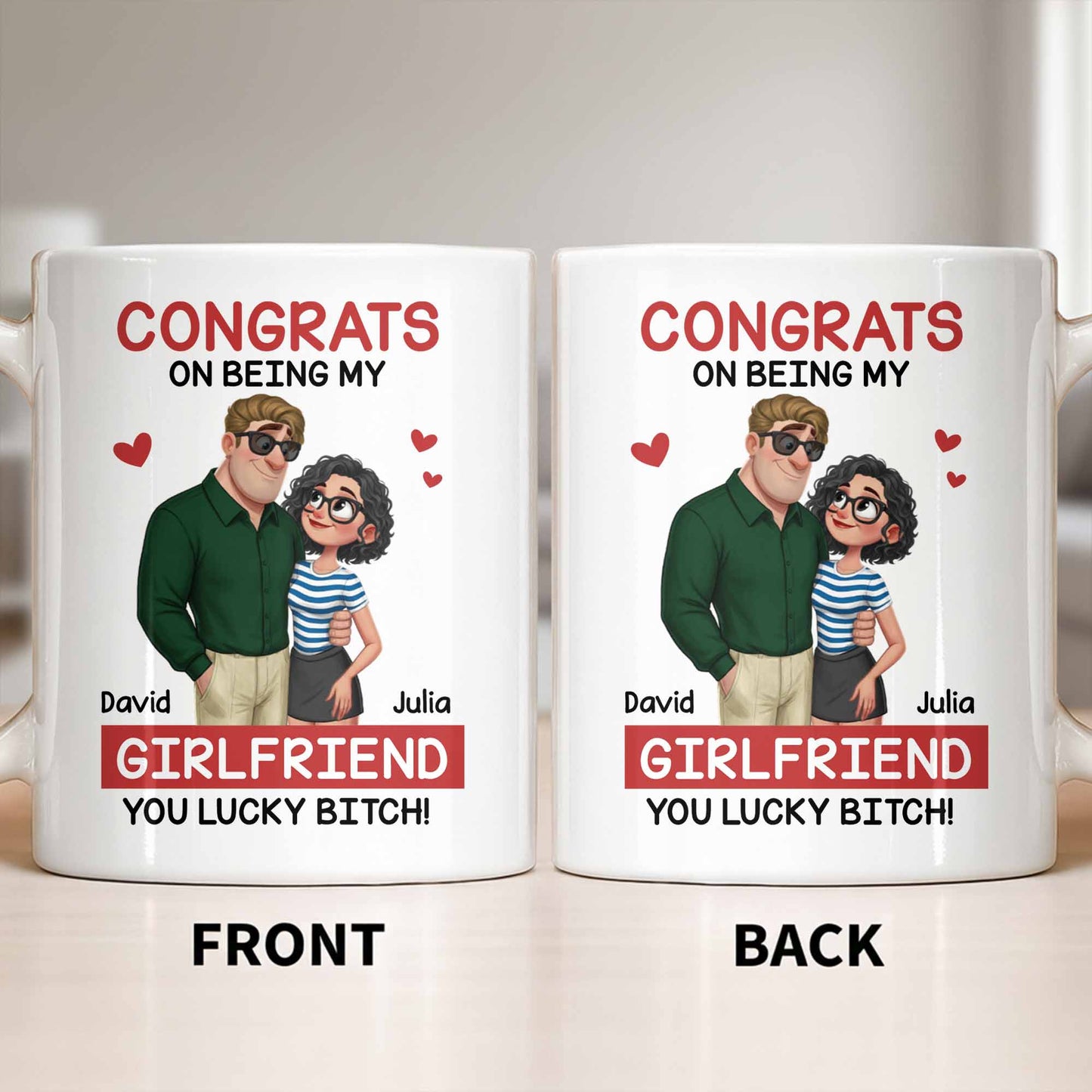 Congrats On Being My Girlfriend, Couple With Hearts - Personalized Custom Coffee Mug - CPL1344_MG
