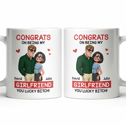 Congrats On Being My Girlfriend, Couple With Hearts - Personalized Custom Coffee Mug - CPL1344_MG