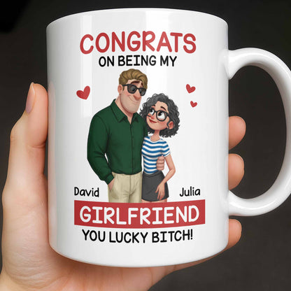 Congrats On Being My Girlfriend, Couple With Hearts - Personalized Custom Coffee Mug - CPL1344_MG