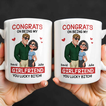 Congrats On Being My Girlfriend, Couple With Hearts - Personalized Custom Coffee Mug - CPL1344_MG