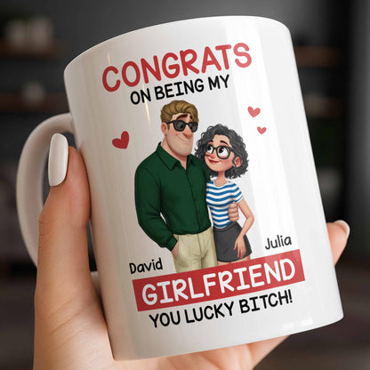 Congrats On Being My Girlfriend, Couple With Hearts - Personalized Custom Coffee Mug - CPL1344_MG