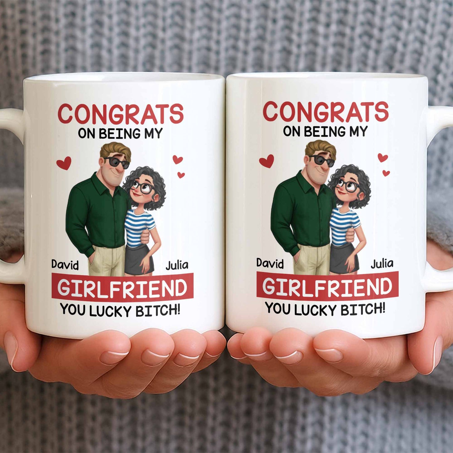 Congrats On Being My Girlfriend, Couple With Hearts - Personalized Custom Coffee Mug - CPL1344_MG