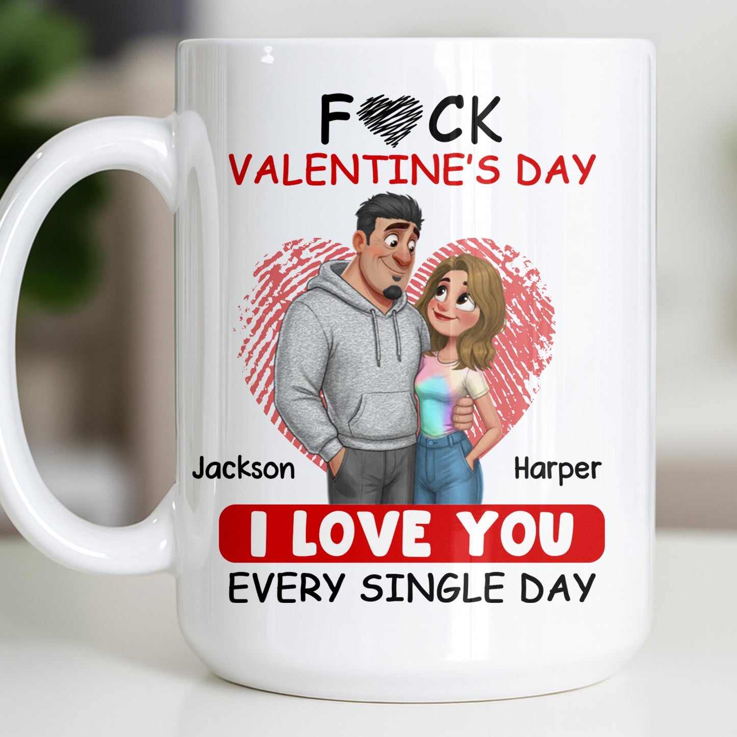 I Love You Every Single Day, Couple and Heart Design - Personalized Custom Coffee Mug - CPL1345_MG