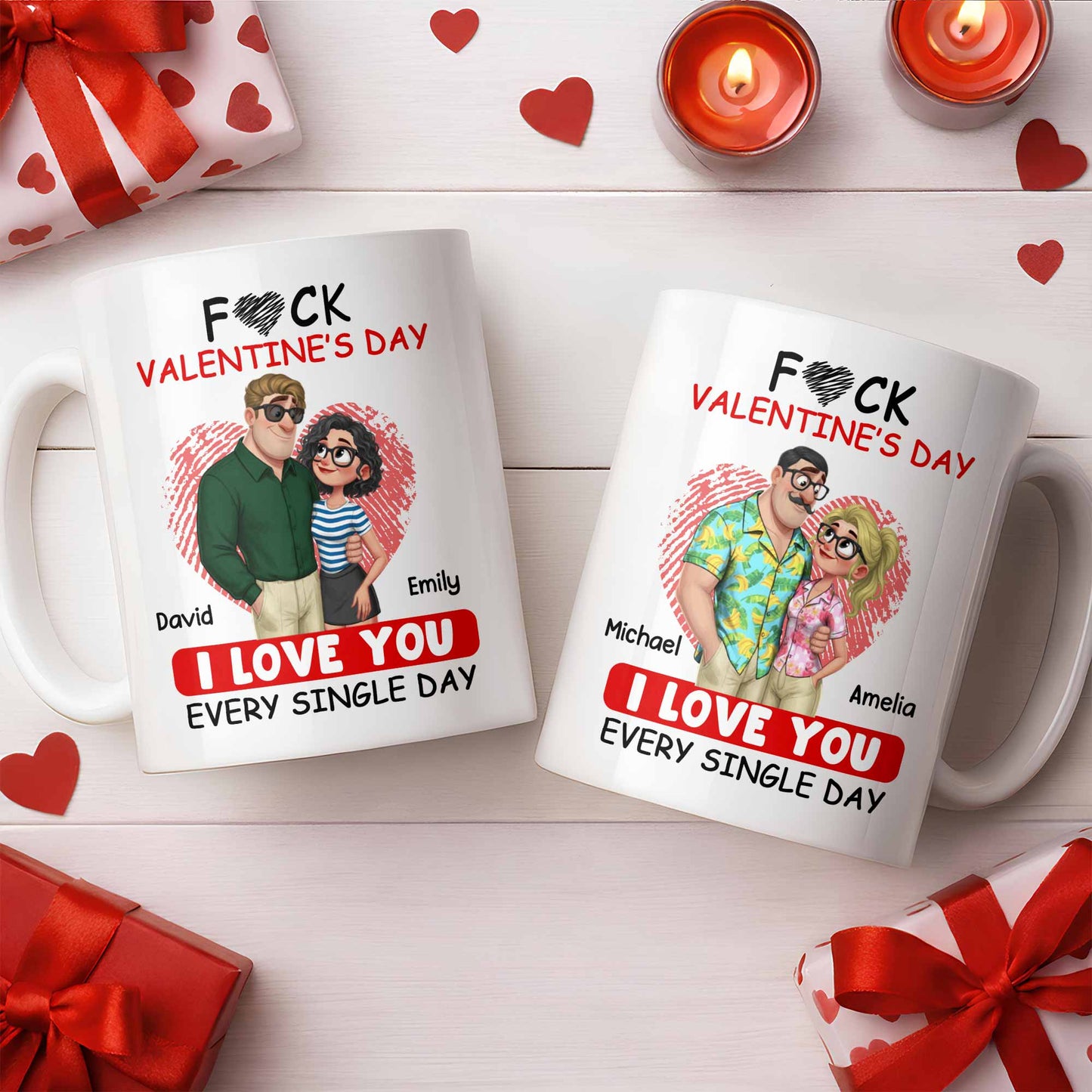 I Love You Every Single Day, Couple and Heart Design - Personalized Custom Coffee Mug - CPL1345_MG