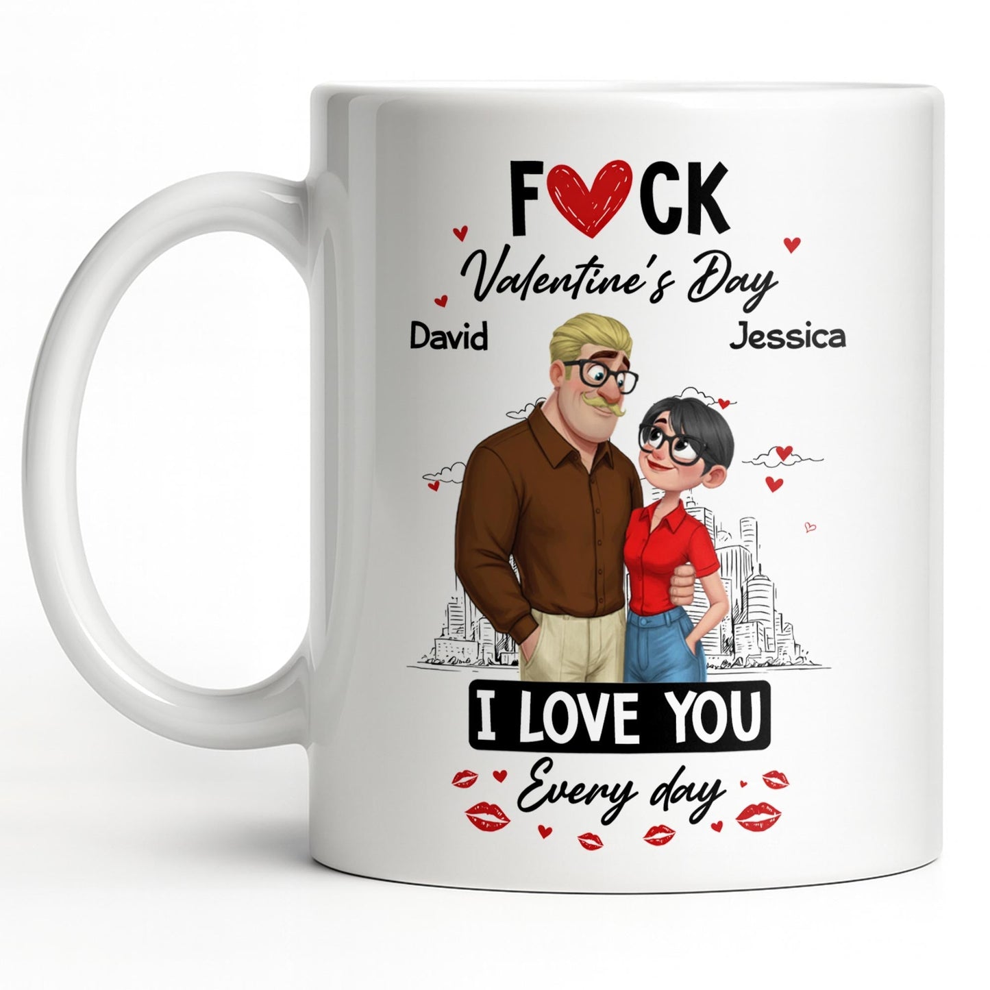 I Love You Every Day Hearts And Lip Prints - Personalized Custom Coffee Mug - CPL1350_MG