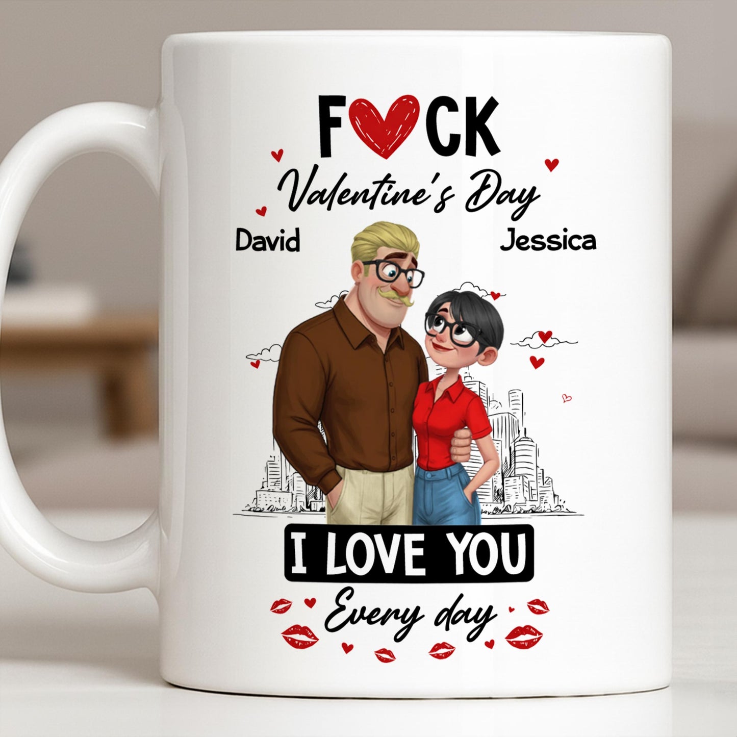 I Love You Every Day Hearts And Lip Prints - Personalized Custom Coffee Mug - CPL1350_MG