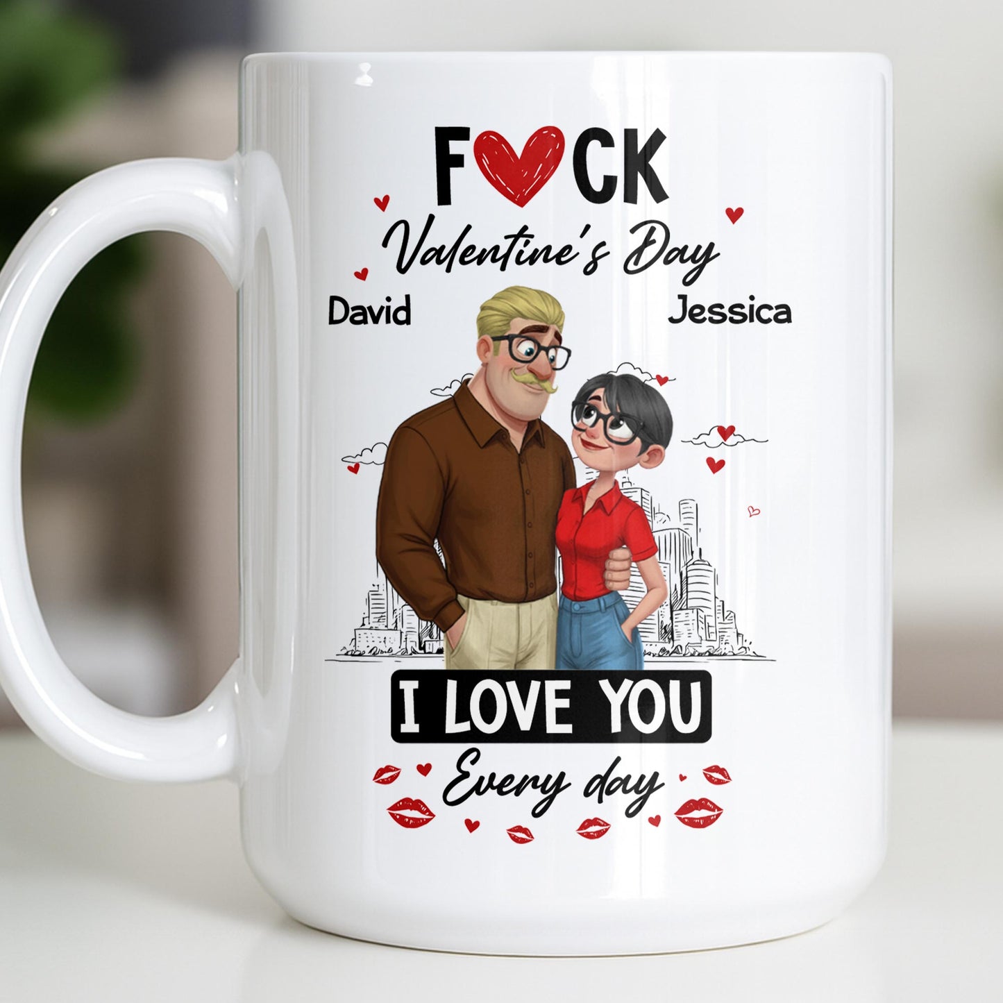 I Love You Every Day Hearts And Lip Prints - Personalized Custom Coffee Mug - CPL1350_MG