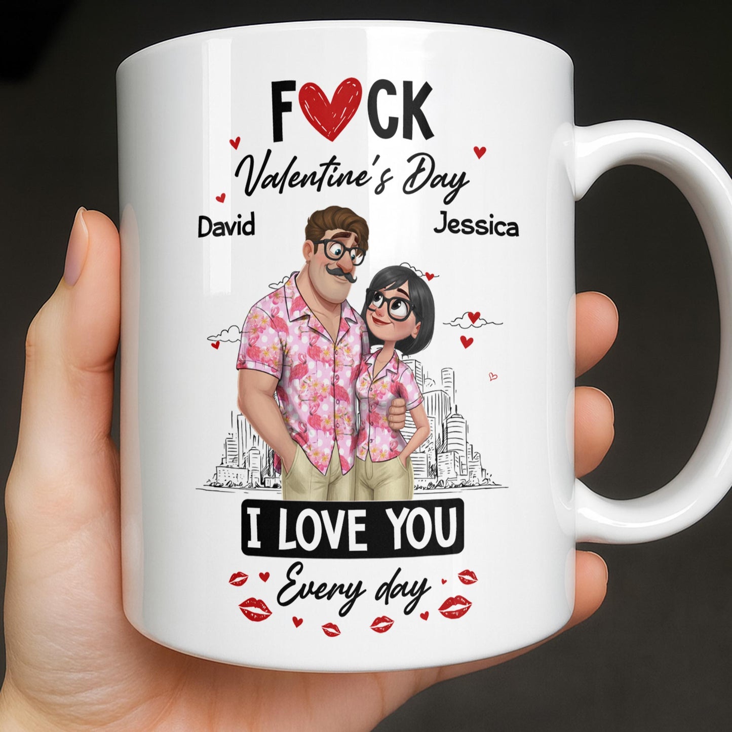 I Love You Every Day Hearts And Lip Prints - Personalized Custom Coffee Mug - CPL1350_MG