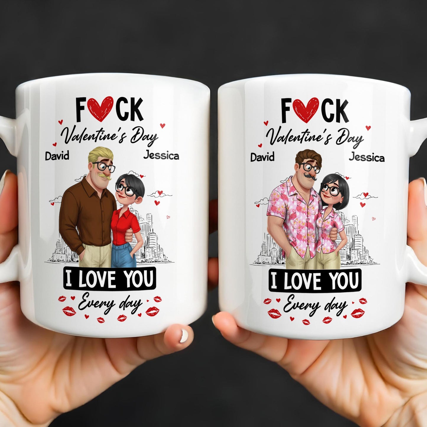 I Love You Every Day Hearts And Lip Prints - Personalized Custom Coffee Mug - CPL1350_MG