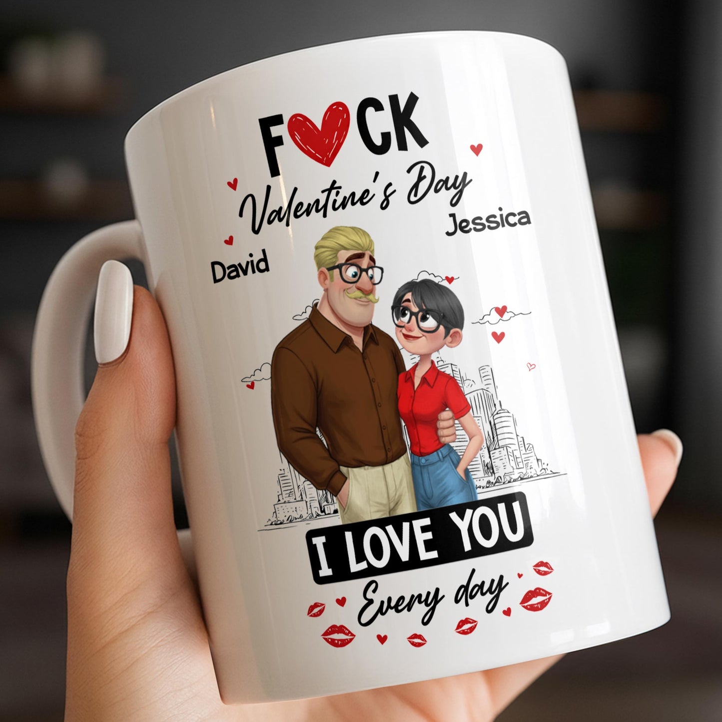 I Love You Every Day Hearts And Lip Prints - Personalized Custom Coffee Mug - CPL1350_MG