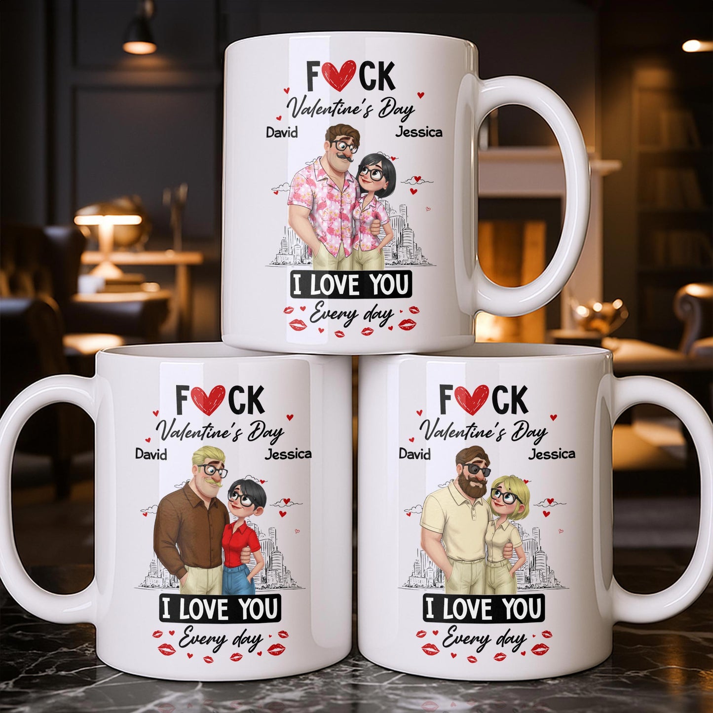 I Love You Every Day Hearts And Lip Prints - Personalized Custom Coffee Mug - CPL1350_MG