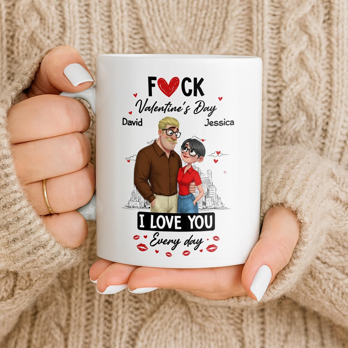 I Love You Every Day Hearts And Lip Prints - Personalized Custom Coffee Mug - CPL1350_MG