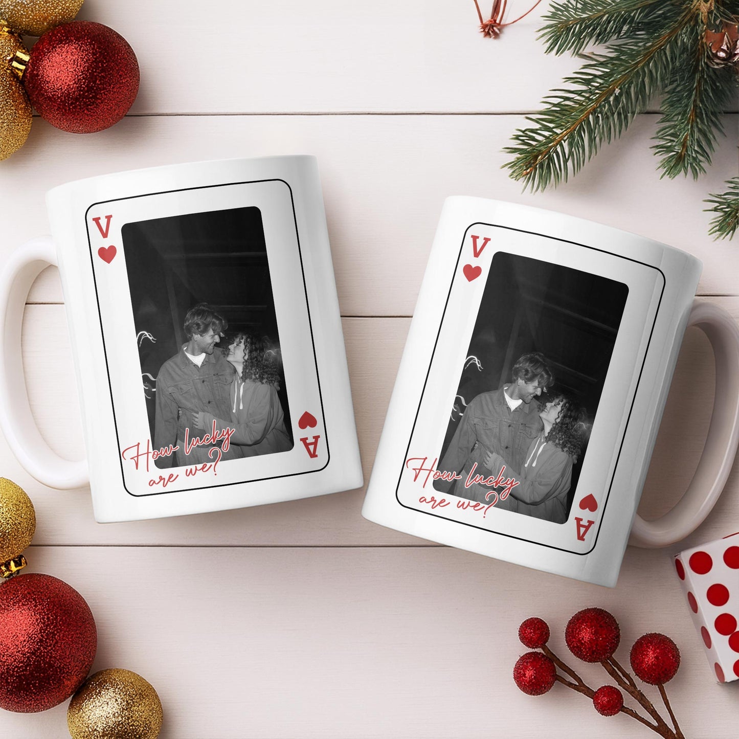 How Lucky Are We Playing Card Design And Heart - Personalized Custom Coffee Mug - CPL1351_MG