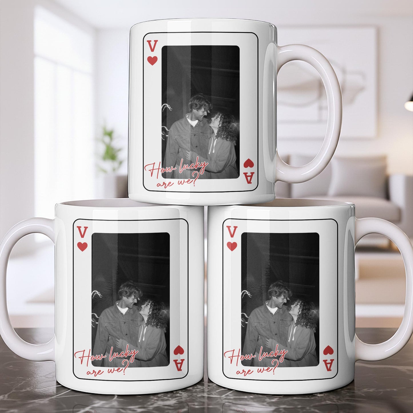 How Lucky Are We Playing Card Design And Heart - Personalized Custom Coffee Mug - CPL1351_MG
