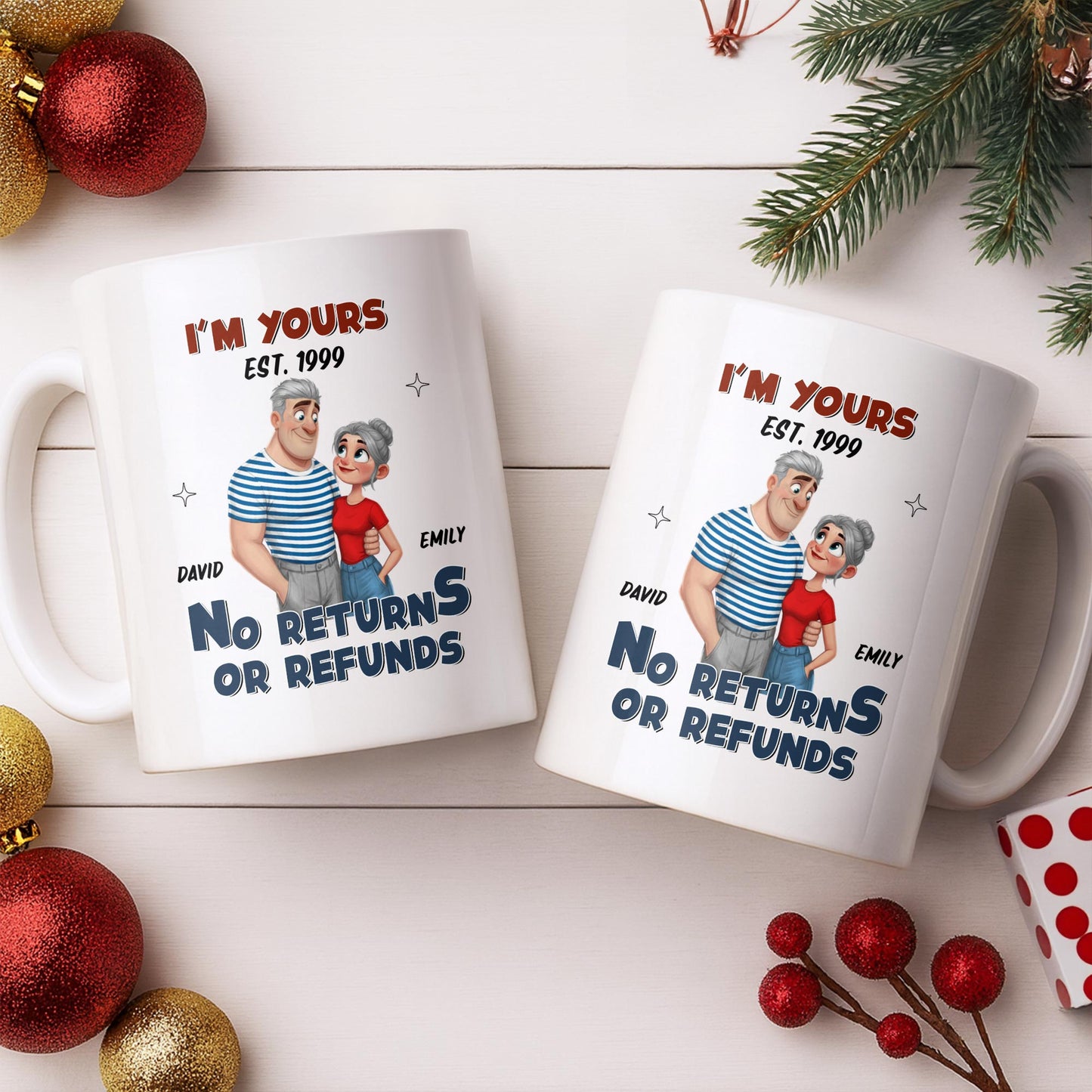 I'm Yours No Returns Or Refunds Cartoon Couple Design - Personalized Custom Coffee Mug - CPL1353_MG