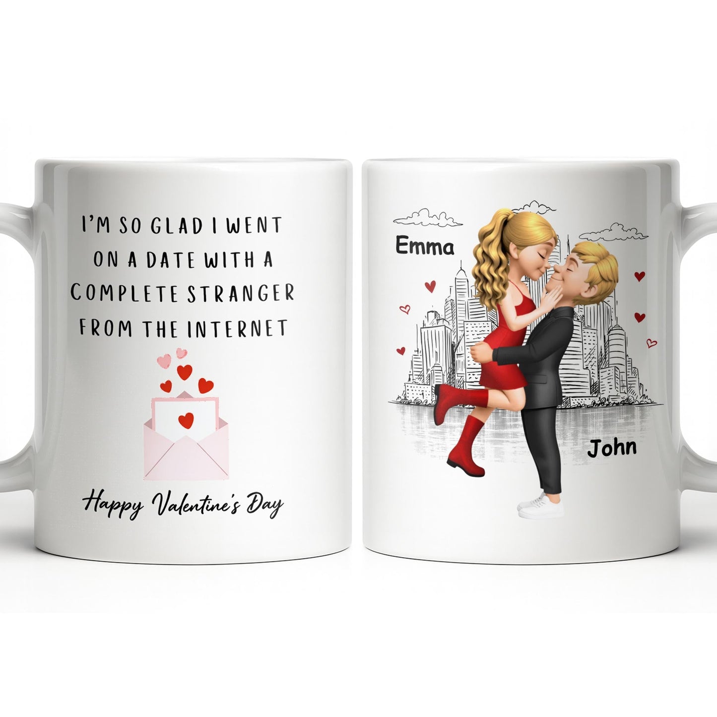 Glad I Went On A Date With A Complete Stranger, Hearts And Cityscape - Personalized Custom Coffee Mug - CPL1362_MG