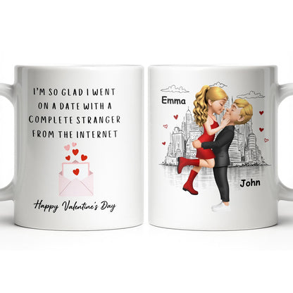 Glad I Went On A Date With A Complete Stranger, Hearts And Cityscape - Personalized Custom Coffee Mug - CPL1362_MG