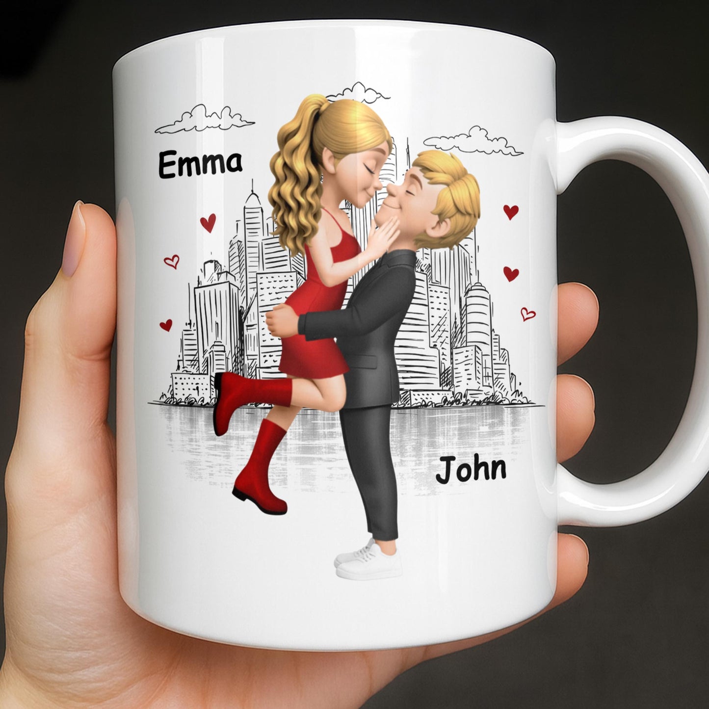 Glad I Went On A Date With A Complete Stranger, Hearts And Cityscape - Personalized Custom Coffee Mug - CPL1362_MG