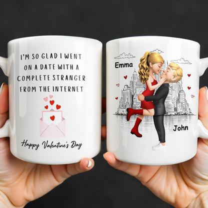 Glad I Went On A Date With A Complete Stranger, Hearts And Cityscape - Personalized Custom Coffee Mug - CPL1362_MG