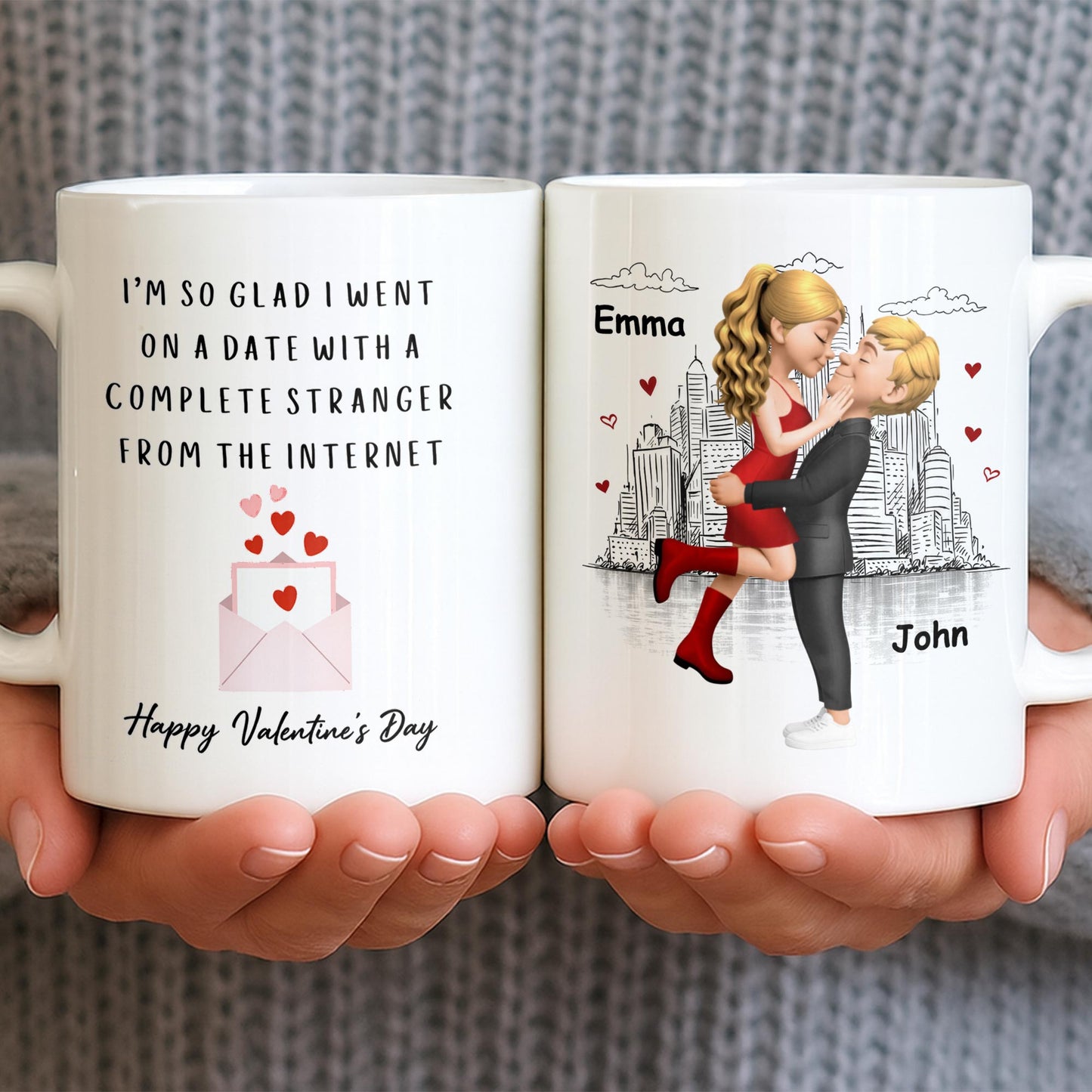 Glad I Went On A Date With A Complete Stranger, Hearts And Cityscape - Personalized Custom Coffee Mug - CPL1362_MG