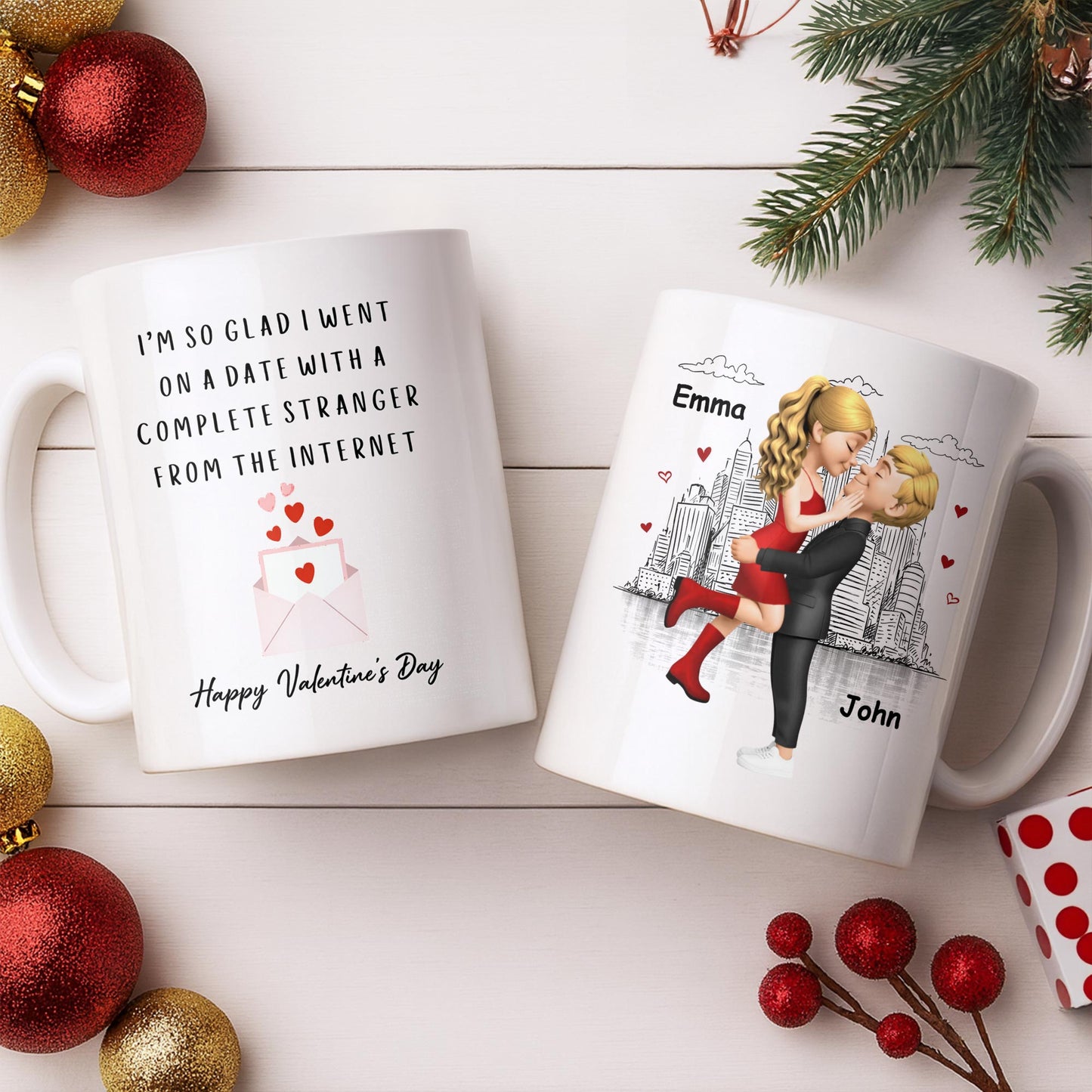 Glad I Went On A Date With A Complete Stranger, Hearts And Cityscape - Personalized Custom Coffee Mug - CPL1362_MG